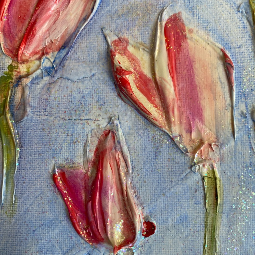 Floral Canvas Art with Pink Flowers - Picture 3 of 5